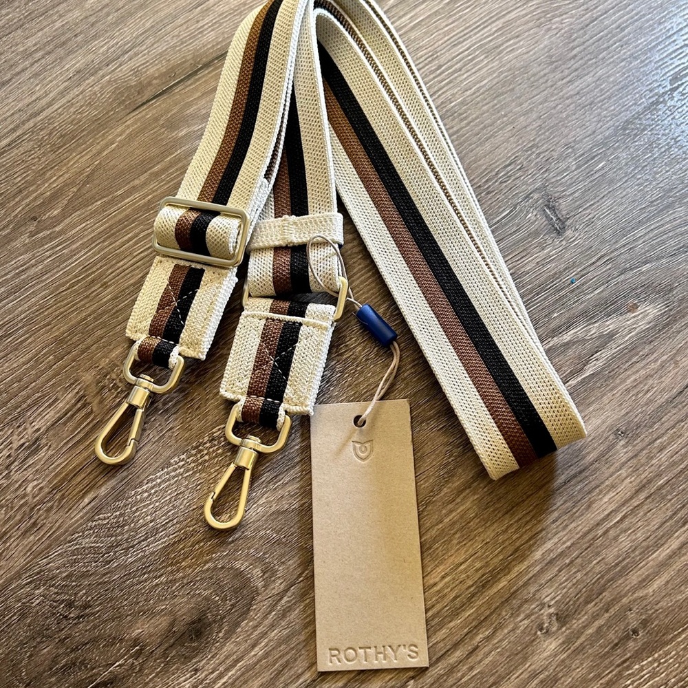 💕Rothy's White, Brown and Brown Bag Strap with gold clips NWT.💕